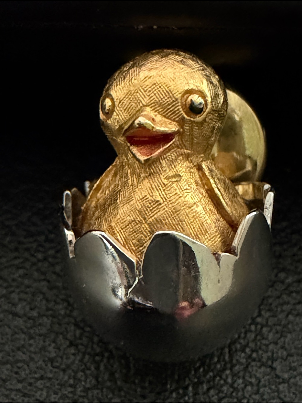 Avon Gold Chick in Silver Egg Pin